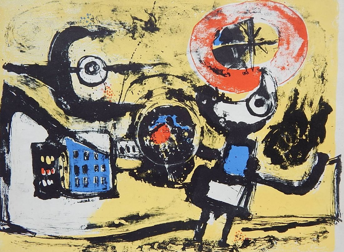 Kojin Toneyama lithograph: Kojin Toneyama (Japanese 1921-1994)- ''Sunset''- lithograph, 1966, signed, titled, dated and numbered 153/210 in pencil, soiling throughout margins. 16 x 21 1/2''