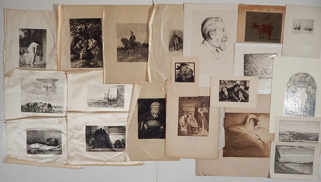10 Works on paper: 10 Works on paper- Anton Schutz etching; Walter Lillie 2 lithographs; Charles Cottet etching; Nicolas Berchem oil on paper; Hans Meid etching; Franticek Bilek woodcut; Vincent Beauce lithograph; Edgar