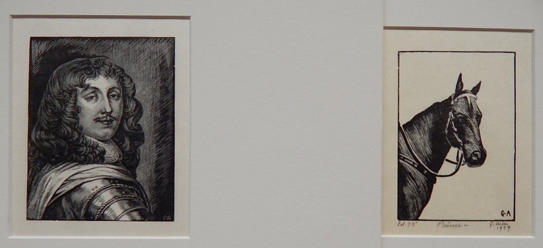 Grace Albee 2 wood engravings: Grace Albee (American 1890-1985)- ''Duc de la Rochefoucauld'' and ''Prince''- 2 wood engravings, 'Prince' signed, titled, dated and inscribed 'ed. 75' in pencil, good condition. 3 1/2 x 2 3/8''; 3 1/2