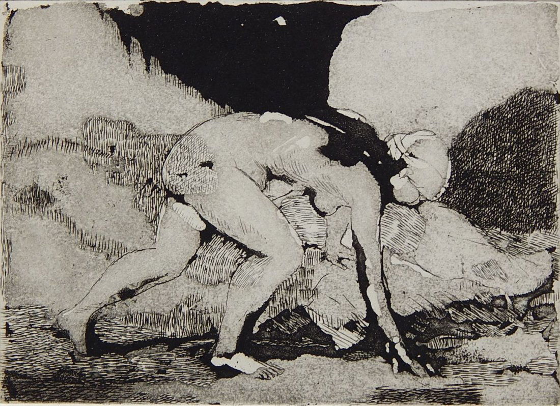 Isabel Bishop etching: Isabel Bishop (American 1902-1988)- ''Nude Reaching'' (Teller 58)- etching, 1963, signed and numbered 35/35 in pencil, printed in 1981, very good condition. 5 x 7''