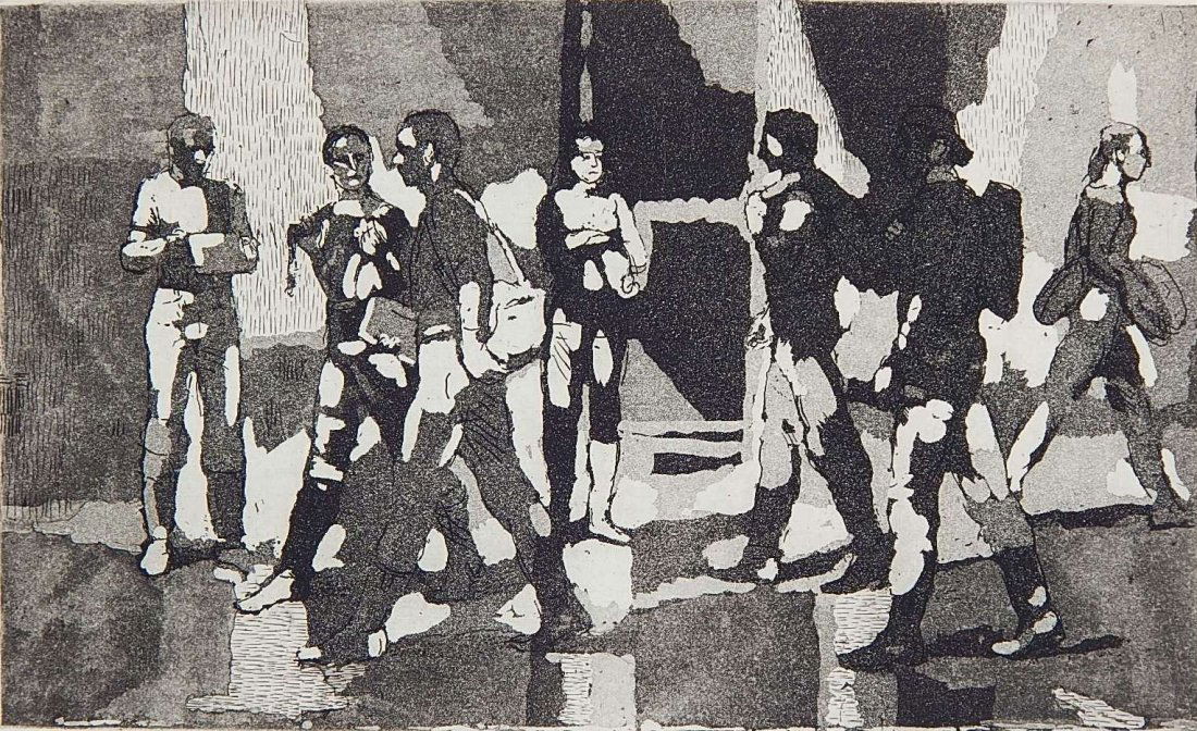 Isabel Bishop aquatint: Isabel Bishop (American 1902-1988)- ''Seven Students'' (Teller 79)- aquatint, 1981-82, signed and numbered 73/75 in pencil, published in 1984, very good condition. 5 1/8 x 8 3/8''