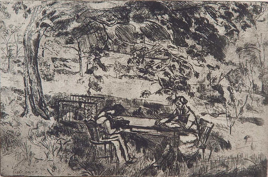 Fiske Boyd etching: Fiske Boyd (American 1895-1975)- ''Backyard''- etching, 1927, signed, titled, dated and numbered in pencil, edition of 40, very good condition. 5 7/8 x 8 7/8''