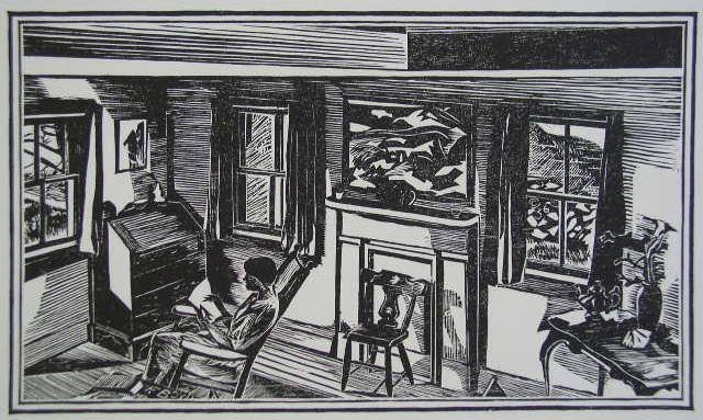 Fiske Boyd woodcut: Fiske Boyd (American 1895-1975)- ''Interior''- woodcut, 1936, published by AAG in an edition of about 200, very good condition. 6 x 10 1/2''