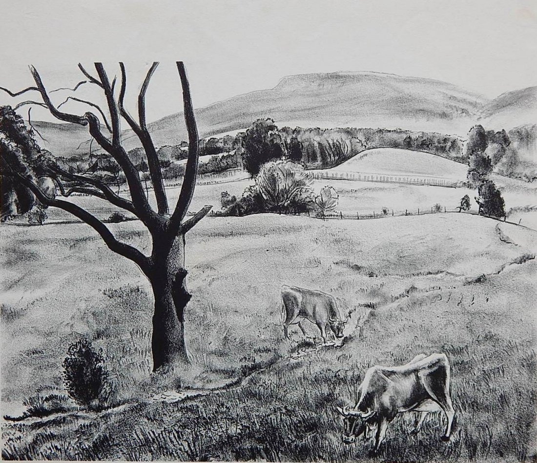 Dayton Brandfield lithograph: Dayton Brandfield (American 1911-1993)- ''The Blessed Oak''- lithograph, signed and titled in pencil, stamped 'Federal Art Project / NYC WPA'. 11 x 14 3/4''