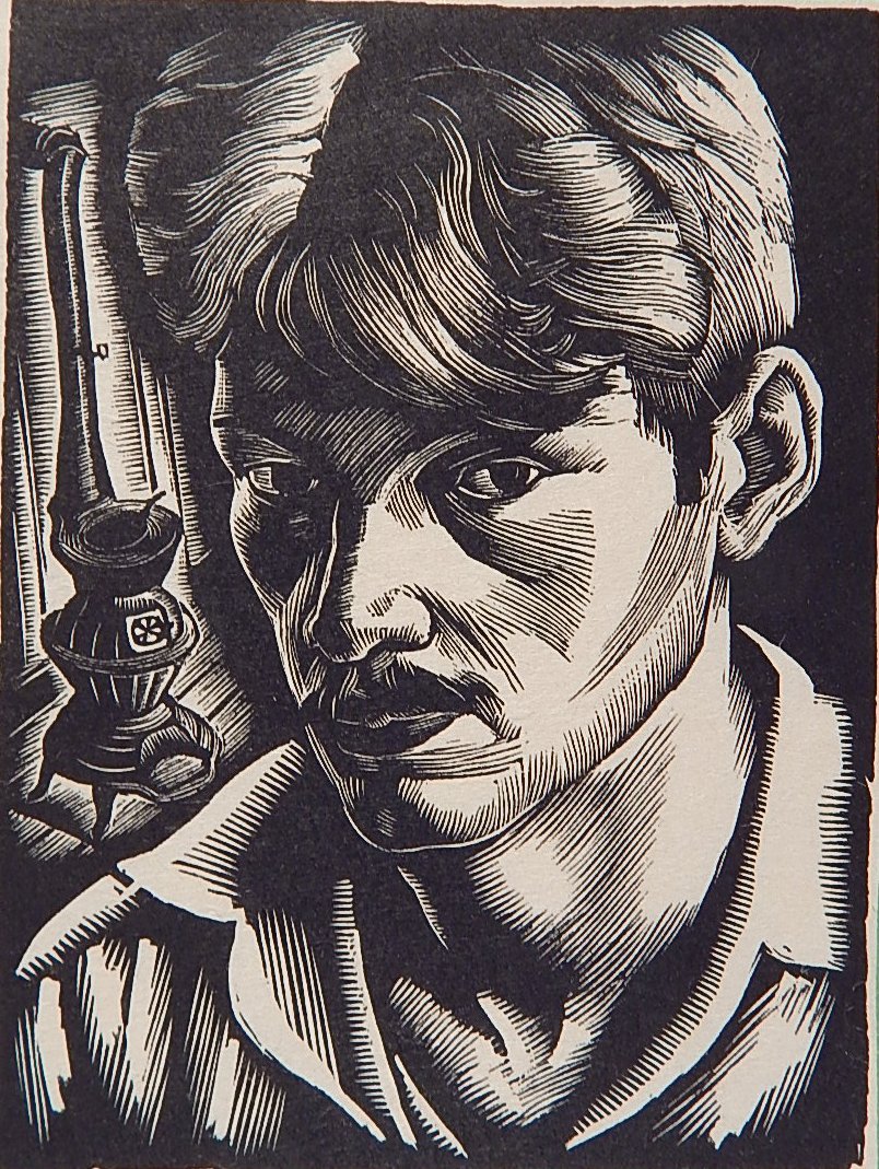 Howard Cook woodcut: Howard Cook (American 1901-1980)- ''Self-Portrait'' (Duffy 163)- woodcut, 1931, as published in 'The Colophon', good condition. 3 7/8 x 3''