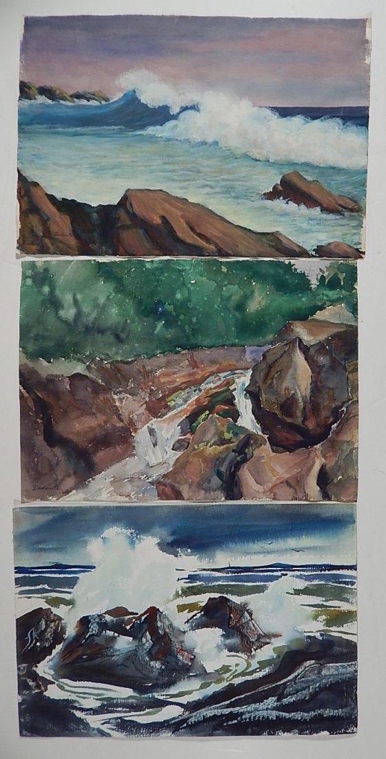 Michael Dadante 3 watercolor: Michael Dadante (American 20th c.)- Coastal Scenes- 3 watercolor on paper, all 3 signed Dadante. 15 x 22'' (sheet)