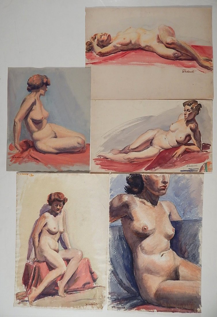Michael Dadante 4 watercolor and 1 oil: Michael Dadante (American 20th c.)- Female Nudes- 4 watercolor on paper 1 oil on canvas, all signed Dadante, various sizes.