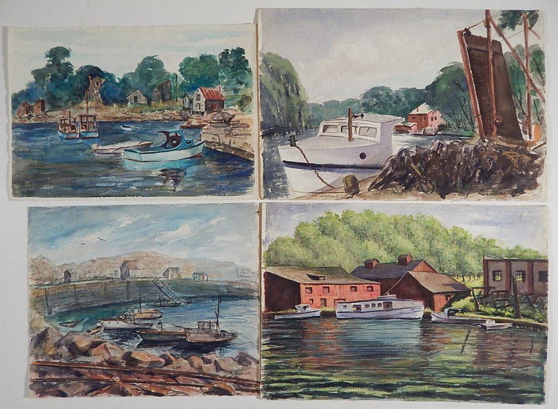 Michael Dadante 4 watercolor: Michael Dadante (American 20th c.)- Boat Scene- 4 watercolor on paper, all signed Dadante, various sizes.