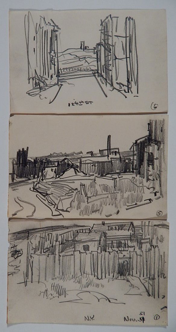 Carl Gaertner 3 graphite on paper: Carl Gaertner (American 1898-1952)- Sketches- 3 graphite on paper, 1 dated '51 in pencil. 4 x 6''