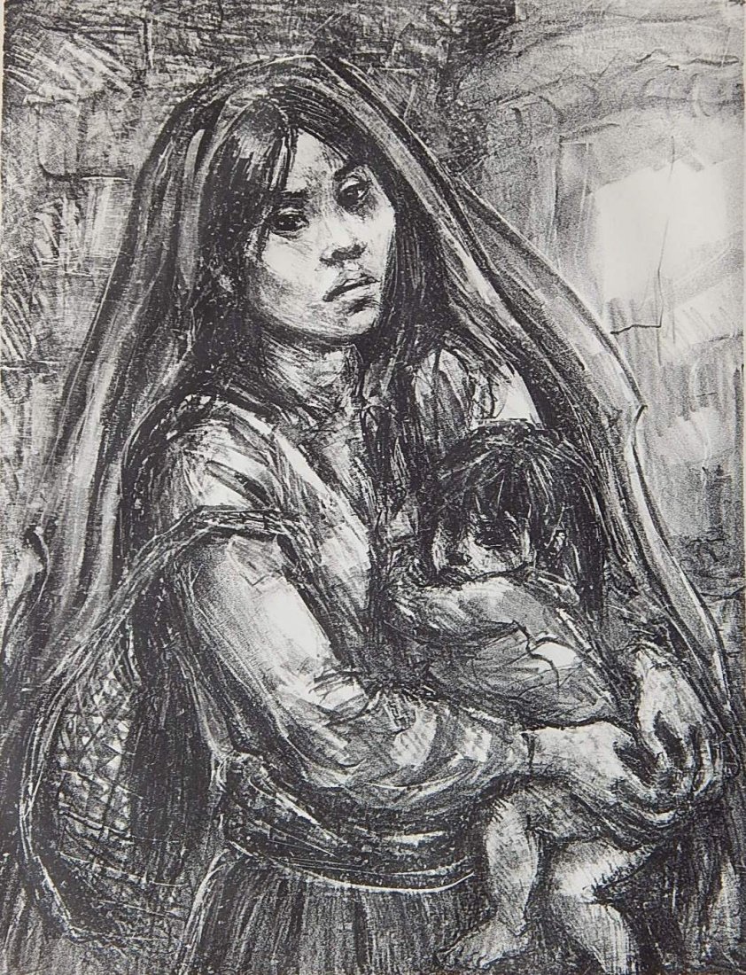 Marion Greenwood lithograph: Marion Greenwood (American 1909-1970)- ''Mi Nino'' (AAA/Czestochowski 1968.026)- lithograph, 1968, signed and numbered 157/250 in pencil, slight mat burn. 13 3/4 x 10 1/2''
