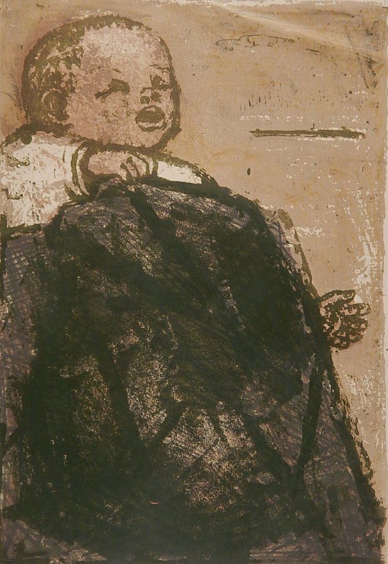 Max Kahn woodcut: Max Kahn (American 1903-2005)- ''Sleeping Child''- woodcut in colors, signed, titled and annotated '18 imp' in pencil, good condition. 20 x 13 7/8''