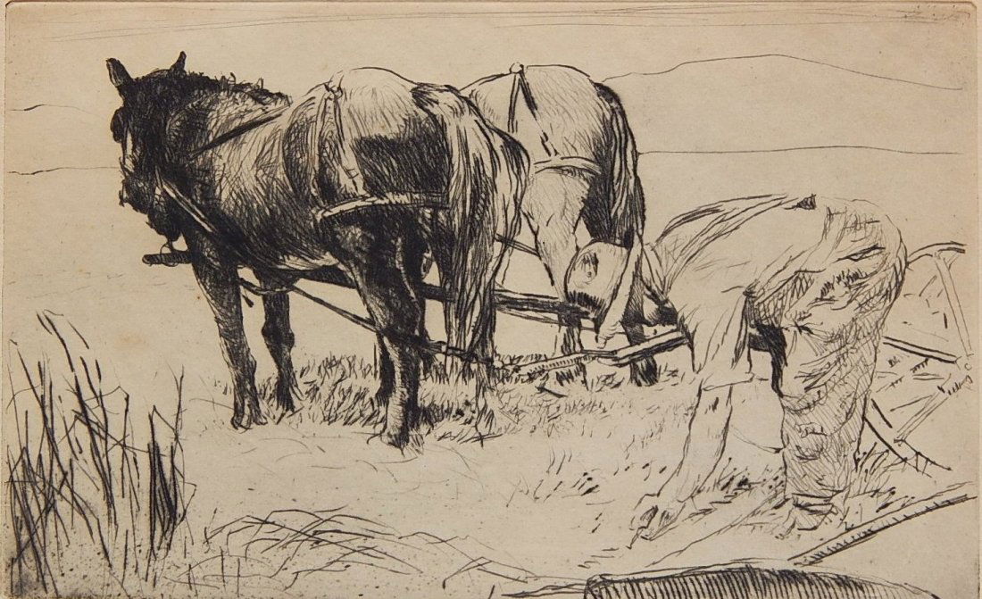 Philip Kappel etching: Philip Kappel (American 1901-1981)- ''Farmer Peet''- etching, signed and titled in pencil. 4 7/8 x 8''
