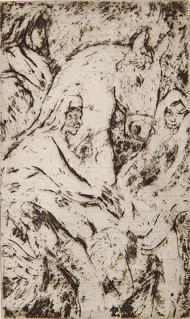 Gene Kloss etching: Gene Kloss (American 1903-1996)- ''The Journey'' (Kloss 519)- etching, 1967, signed, titled and annotated 'artist's proof' in pencil, very good condition. 10 x 6''