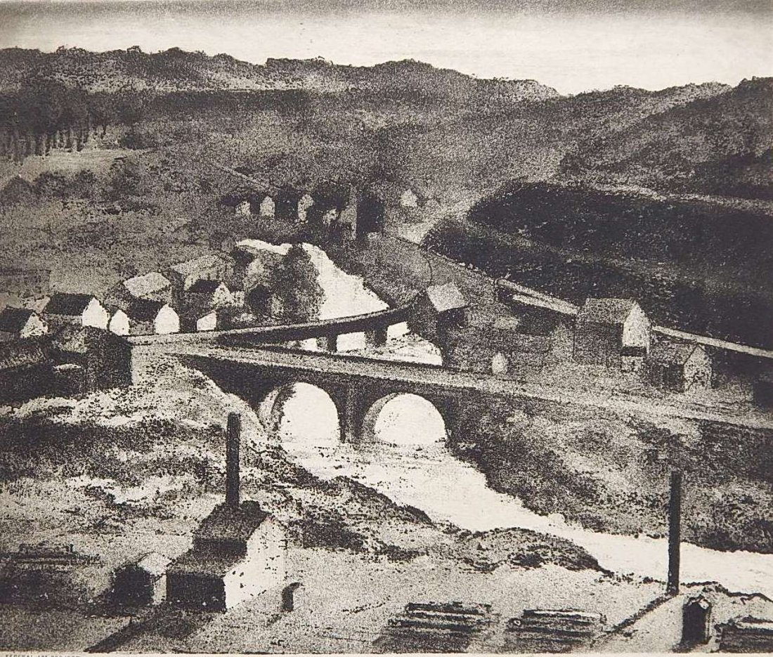 Samuel Margolies etching: Samuel Margolies (American 1897-1974)- ''Tamaqua''- etching, signed and titled in pencil, stamped 'Federal Art Project / NYC WPA'. 9 1/2 x 11 3/4''