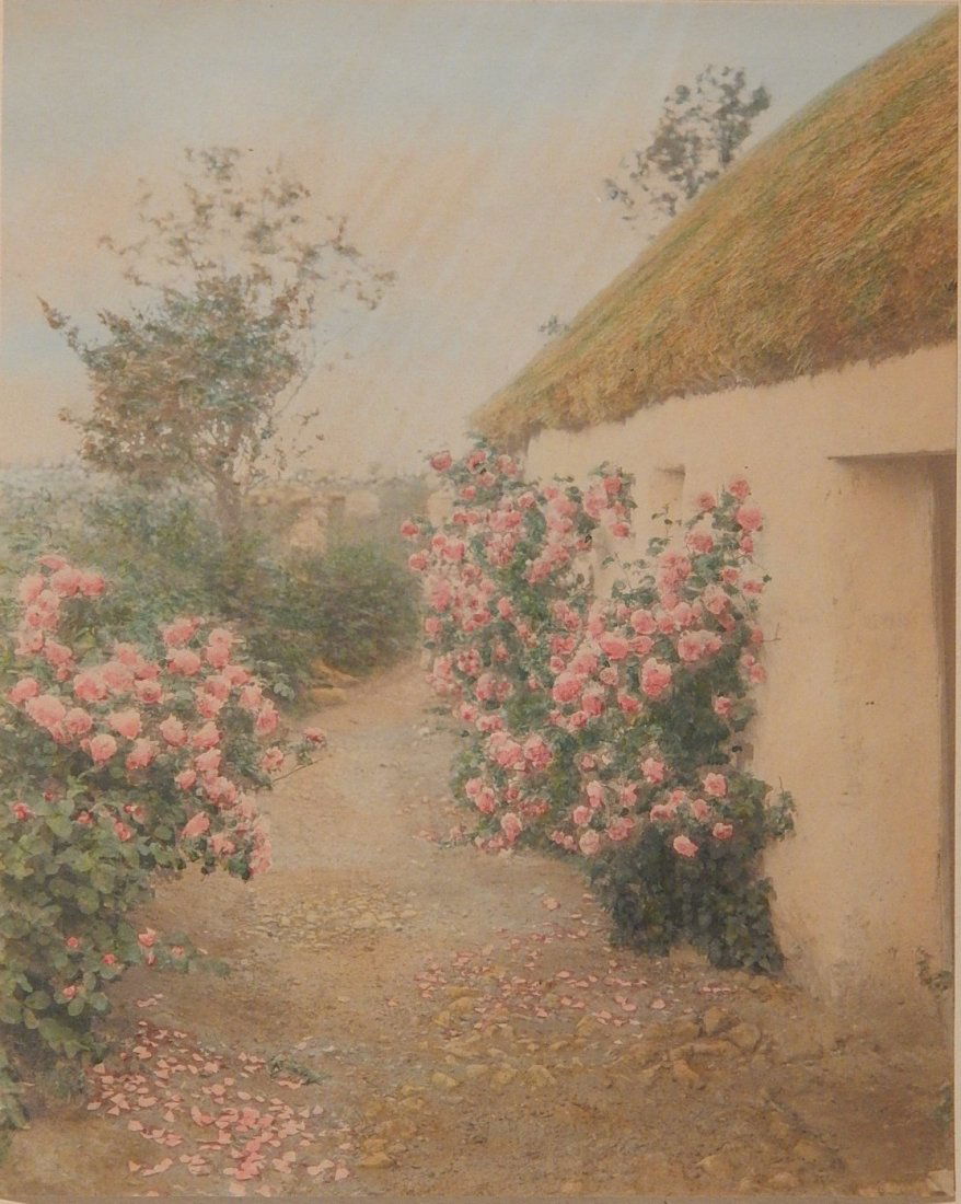 Wallace Nutting hand-colored photograph: Wallace Nutting (American 1861-1941)- ''A Path of Roses''- hand-colored photograph, signed and titled in ink on mount, good condition. 9 1/4 x 7 3/8''