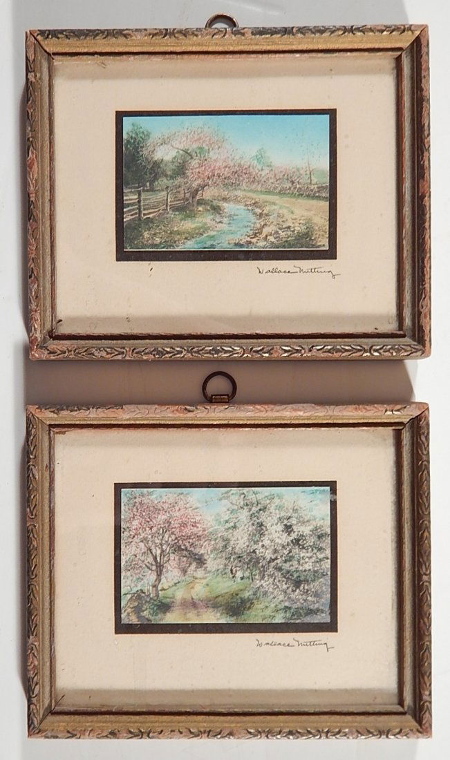 Wallace Nutting 2 hand-tinted photographs: Wallace Nutting (American 1861-1941)- Exterior Scenes- 2 hand-tinted photographs, signed in ink on mount, good condition. 2 x 3''