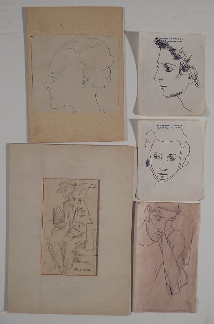 William Sommer 5 pen and ink: William Sommer (American 1867-1949)- Figural and Portrait Studies- 5 pen and ink on paper, one is signed, various sizes.