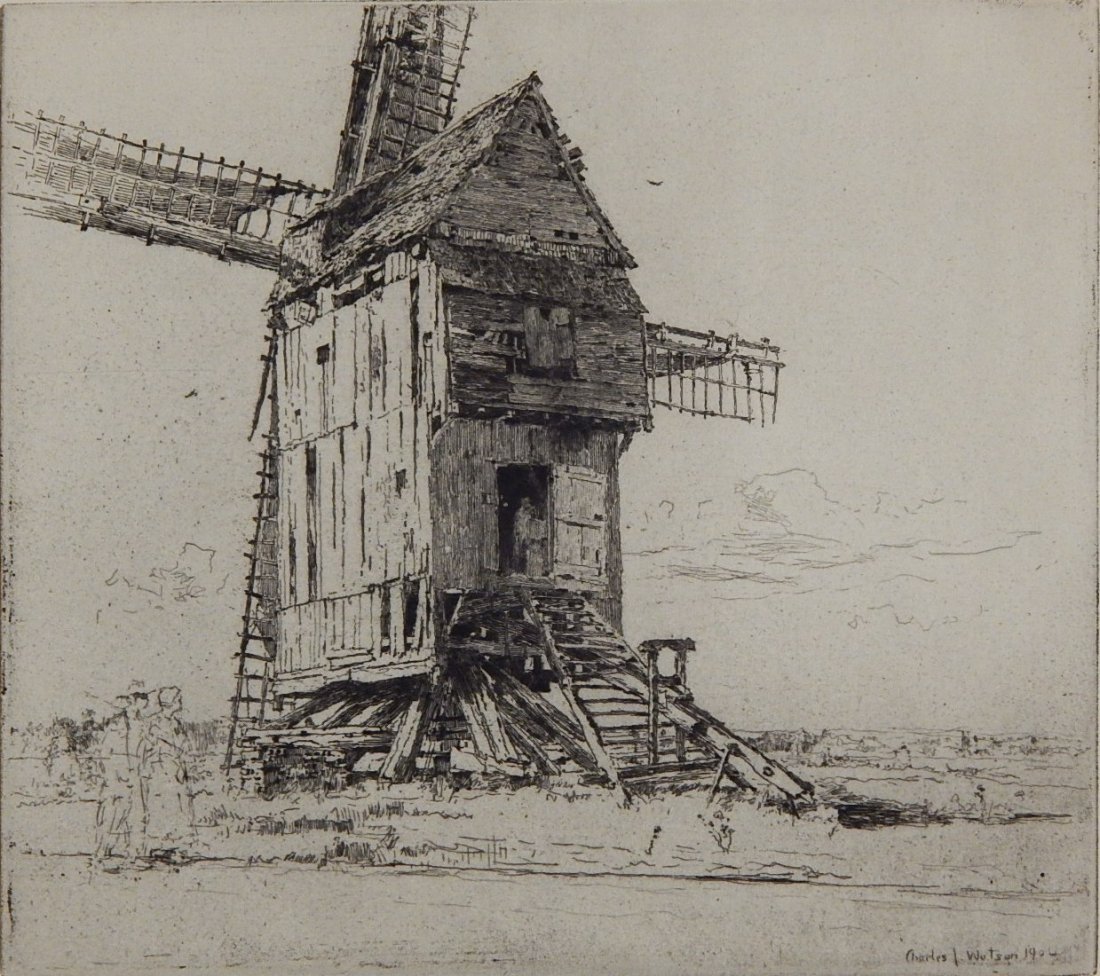 Charles Watson etching: Charles Watson (American 19/20th c.)- Dutch Wind Mill- etching, signed in pencil, very good condition. 8 x 8 7/8''