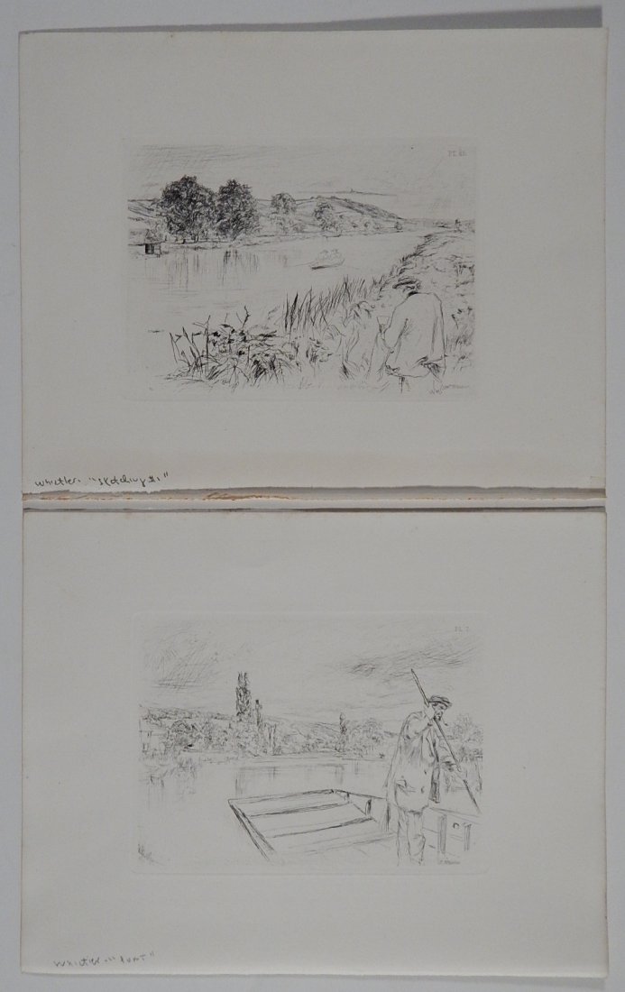 James A. M. Whistler 2 etchings: James A. M. Whistler (American 1834-1903)- ''Punt'' and ''Sketching II''- 2 etchings, as published in 'Passages from Modern English Poets', good condition. 4 3/4 x 6 1/2'' ea.