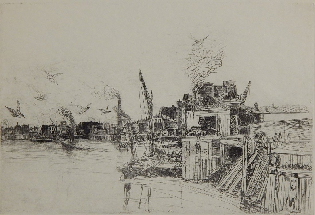 John Winkler etching: John Winkler (American 1890-1979)- ''Isle of Dogs - Pl. C''- etching, 1927, signed in pencil, edition of 26, very good condition. 8 1/8 x 12''