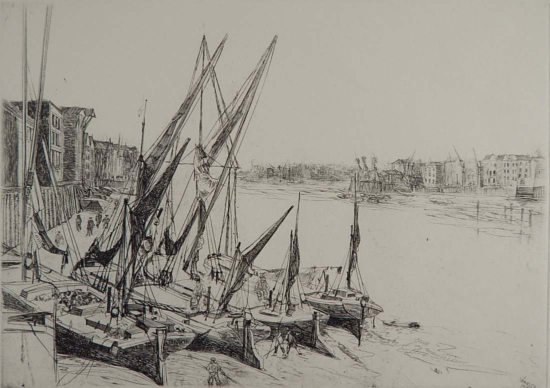 John Winkler etching: John Winkler (American 1890-1979)- ''Four Sailing Barges''- etching, 1927, signed in pencil, edition of 15, very good condition. 8 3/4 x 12 3/8''