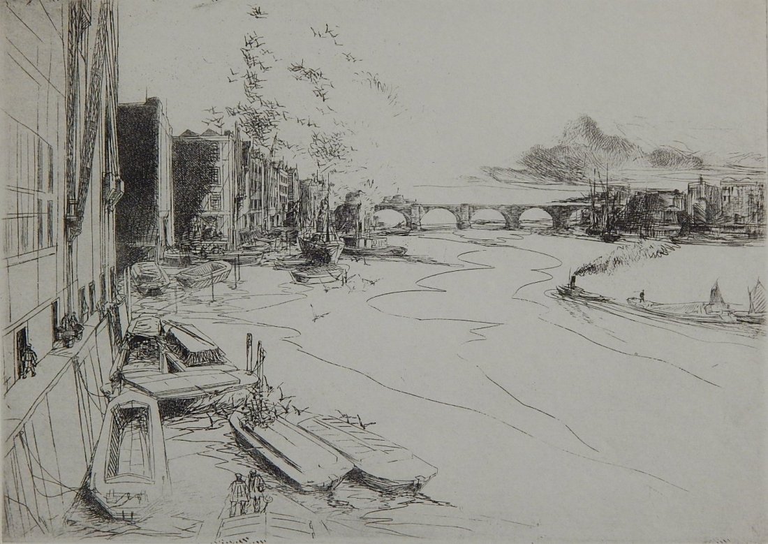 John Winkler etching: John Winkler (American 1890-1979)- ''Low Tide on The Thames''- etching, signed in pencil, very good condition. 8 3/4 x 12 3/8''