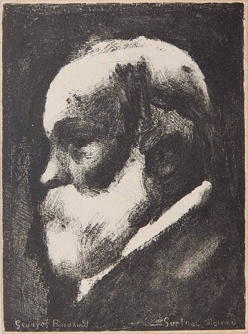 Georges Rouault lithograph: Georges Rouault (French 1871-1958)- ''Gustave Moreau A La Barbe Blanche'' (Wofsy 45F)- lithograph, light struck and foxing in margins. 9 1/8 x 6 3/4''