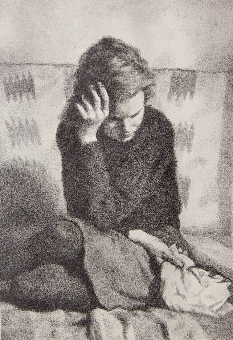 Jack Bookbinder lithograph: Jack Bookbinder (American 1911-1993)- Seated Girl- lithograph, 1974, signed, dated and annotated 'AP' in pencil, very good condition. 15 1/2 x 10 3/4''