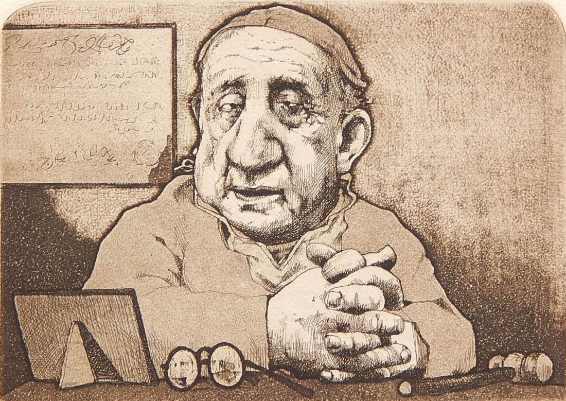 Charles Bragg etching: Charles Bragg (American 1931- )- ''Brain Surgeon''- etching, signed, titled and numbered 19/150 in pencil, slightly light struck, some staining in margins. 4 7/8 x 7''