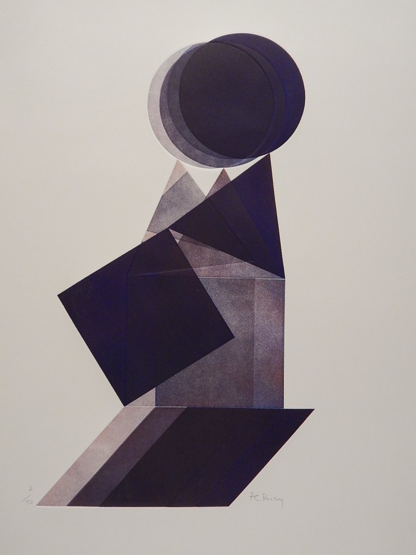 Pol Bury etching: Pol Bury (American 1922-2005)- Abstract- etching in colors, signed and numbered 7/50 in pencil, very good condition. 21 1/2 x 12''