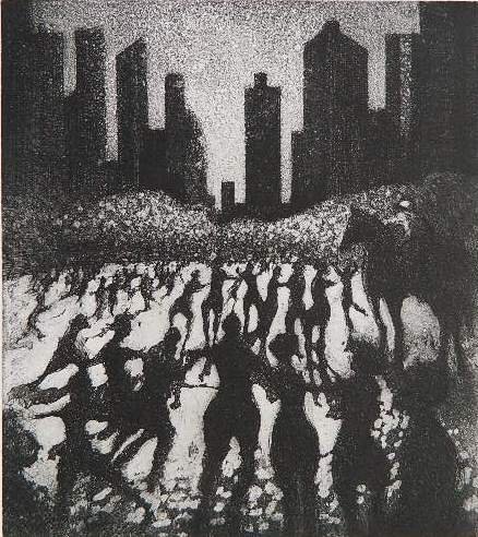 Bill Jacklin etching and aquatint: Bill Jacklin (American/British 1943-)- ''After The Event I''- etching and aquatint, 2000, signed, dated, titled and numbered 41/200 in pencil, The Print Club of New York 2000 presentation print, very 