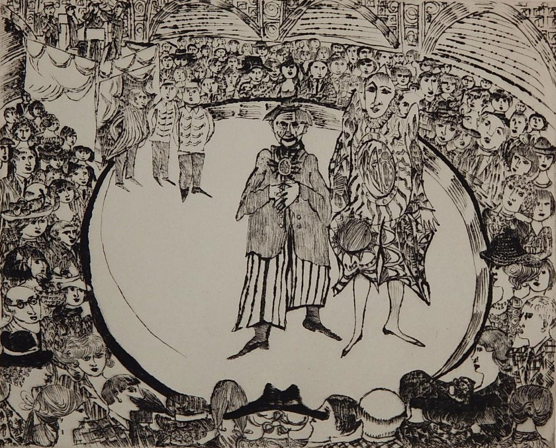 Odile Krier drypoint: Odile Krier (European 20th c.)- ''Le Cirque''- drypoint, signed, titled and numbered 23/100 in pencil, good condition. 9 3/8 x 11 5/8''