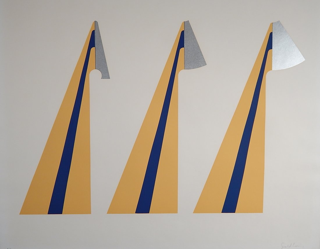 Gerald Laing silkscreen: Gerald Laing (British 1936-2011)- ''Triple''- silkscreen in colors, 1965, signed and annotated 'A.P.' in pencil, from the portfolio 11 Pop Artists Vol.III 1965. 30 x 36'' (sheet)