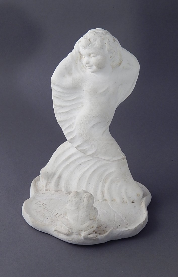 Enid Yandell plaster study: Enid Yandell (American 1870-1934)- Nereid Child with Frog- plaster study for a fountain, signed E. Yandell at base, some soiling to surface. 8''h