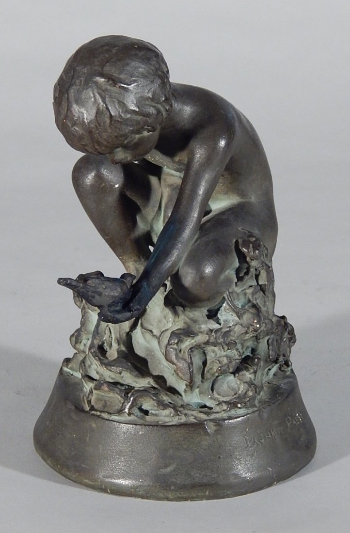 Bashka Paeff plaster sculpture: Bashka Paeff (American 1893-1979)- Boy with Dove- plaster sculpture, 1914, signed Bashka Paeff scu 1914 at base, minor nicks to surface throughout. 9''h