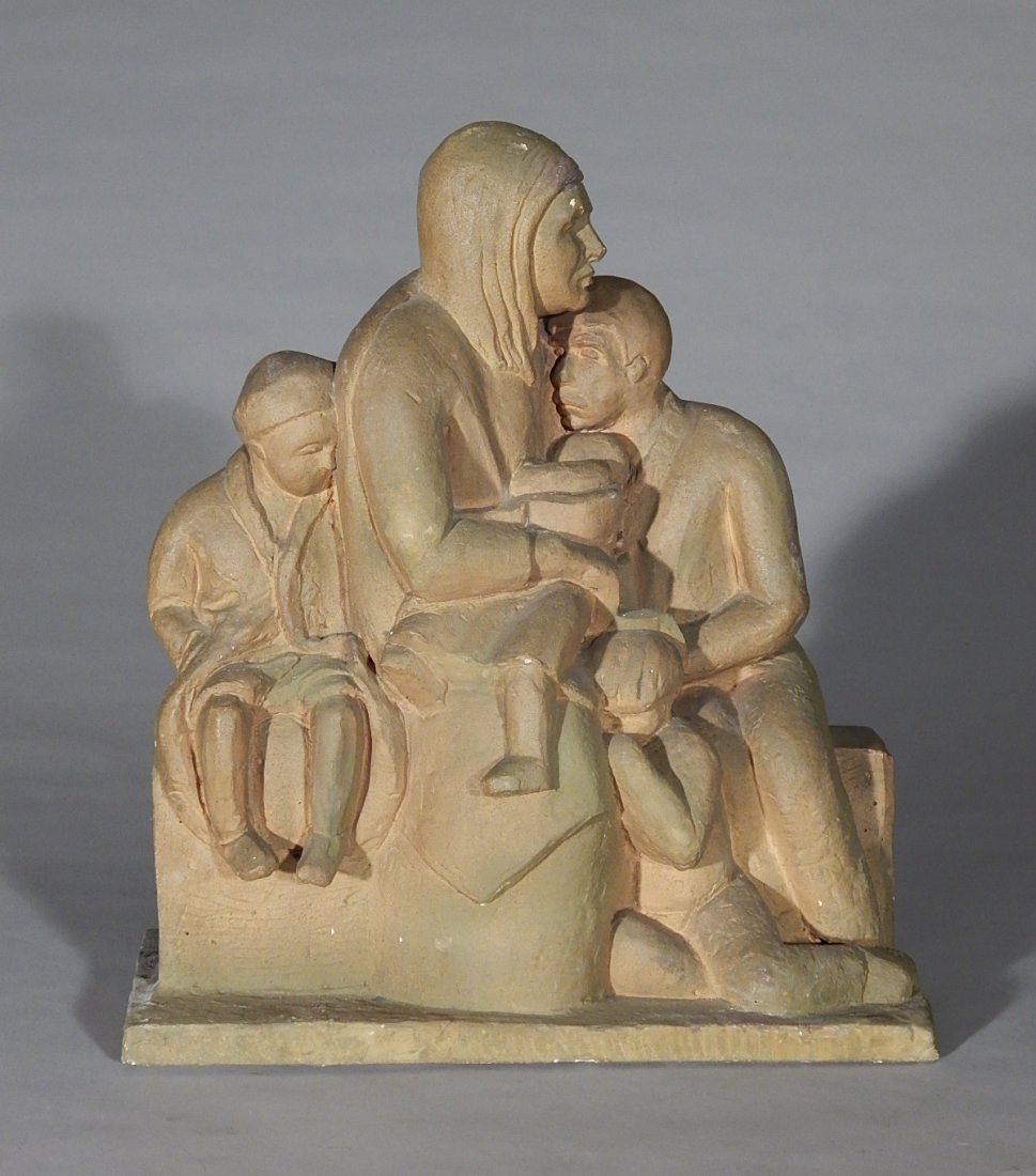 Mark Friedman plaster sculpture: Mark Friedman (American 1905-1975)- Depression Family- plaster sculpture, 1936, signed Mark Friedman / 36, repair to base. 16 1/2''