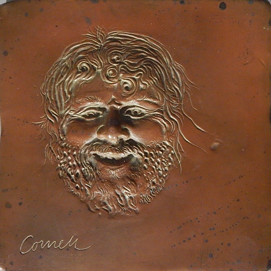 Thomas Cornell bronze plaque: Thomas Cornell (American 1937- )- ''Satyr''- bronze plaque, signed Cornell lower left. 7 1/8 x 7 1/8''