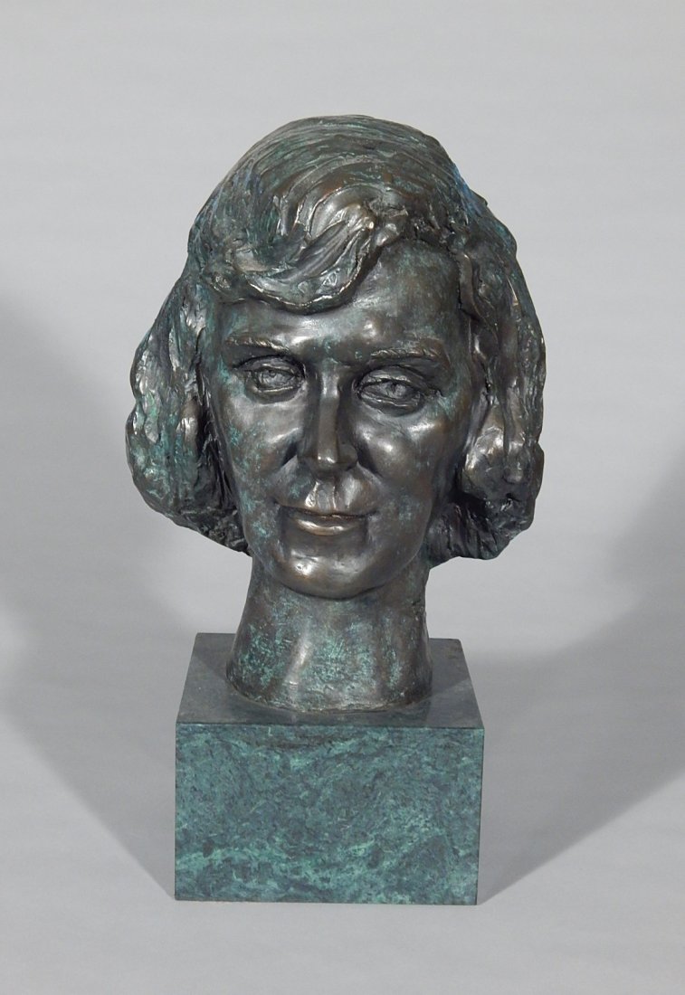 Felix de Weldon bronze sculpture: Felix de Weldon (American 1907-2003)- Bust of A Girl- bronze sculpture, 1982, signed Felix de Weldon / 1982 at bottom, set on marble base. 12''h