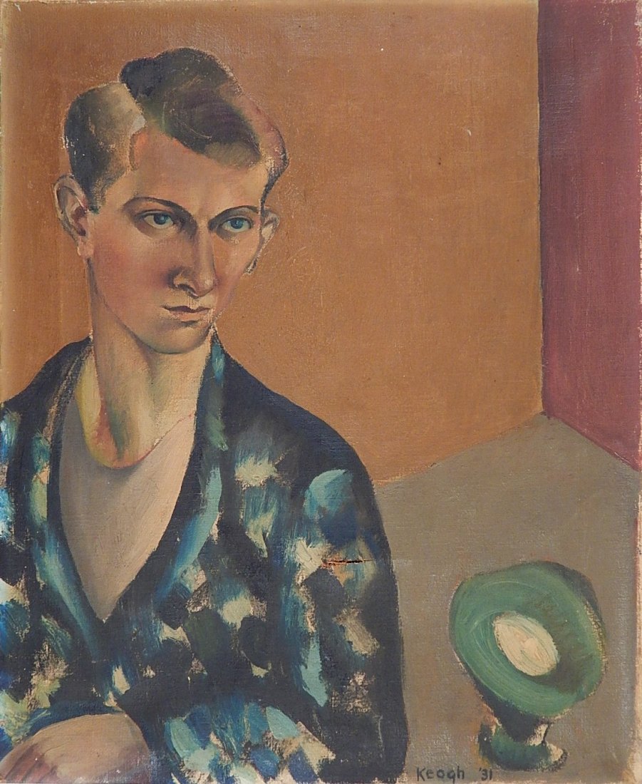 Keogh oil: Keogh (American 20th c.)- Portrait of a Man- oil on canvas, 1931, signed Keogh '31 lower right, one small tear in canvas. 22 x 18''