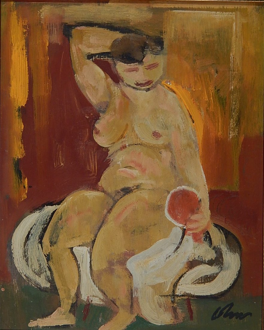 Harold Cohn oil: Harold Cohn (American 1908-1982)- Girl with Hand Mirror- oil on panel, signed Cohn lower right. 10 x 8''