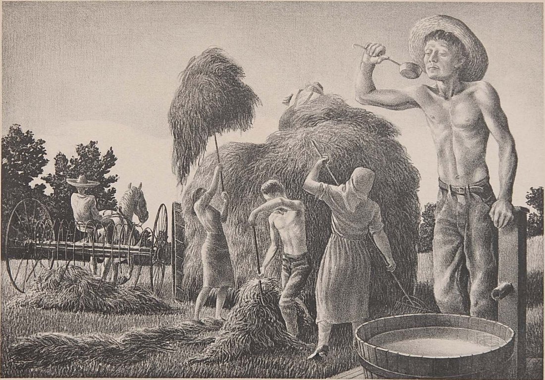 John S. De Martelly lithograph: John S. De Martelly (American 1903-1979)- ''While The Sun Shines'' (Zink 69)- lithograph, 1942, signed in pencil, AAA edition, light struck and mat burn. 9 7/8 x 14''