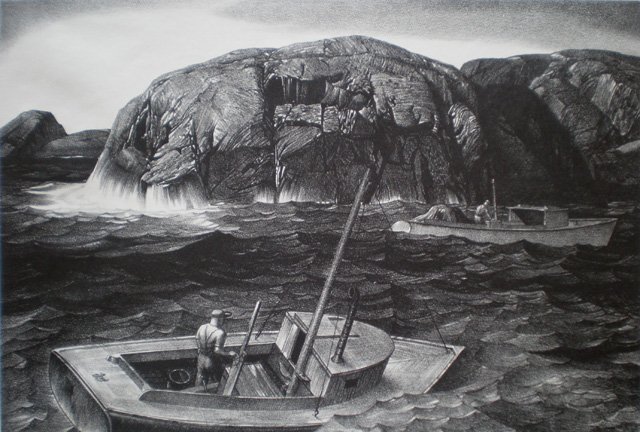 Stow Wengenroth lithograph: Stow Wengenroth (American 1906-1978)- ''Maine Lobsterman'' (Stuckey 144)- lithograph, 1944, signed in pencil, edition of 202 plus 10, The Print Club of Cleveland publication no. 22. 8 1/8 x 12''