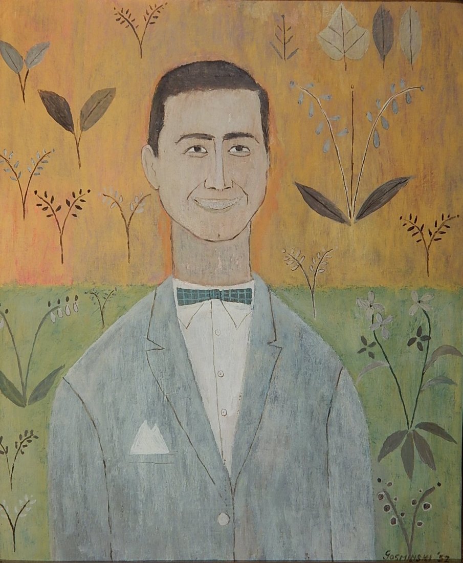 Richard Gosminski oil: Richard Gosminski (American 1926- )- ''Portrait of Buck''- oil on canvasboard, 1952, signed Gosminski 52 lower right. 24 x 20''