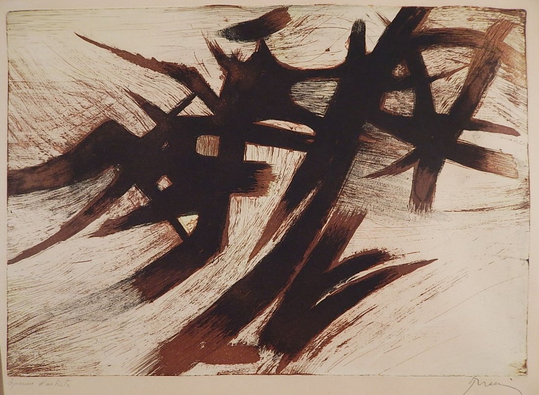 Mario Prassinos etching: Mario Prassinos (French 1916-1985)- ''Light in the South''- etching, signed in pencil, good condition. 17 x 24''