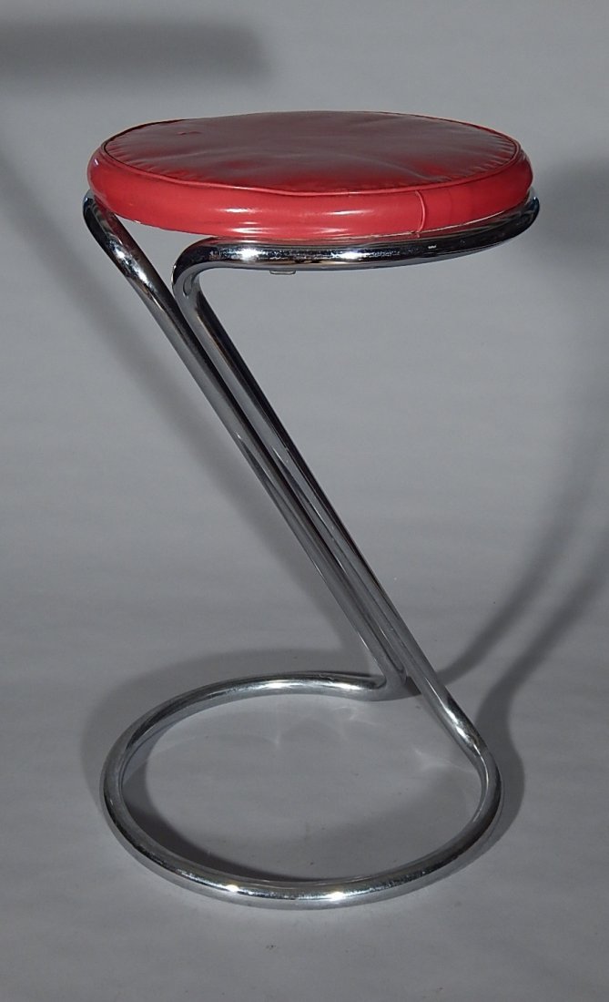 Gilbert Rohde Troy Sunshade Chrome Z Stool: Gilbert Rohde Troy Sunshade Chrome Z Stool with red seat. 24''h