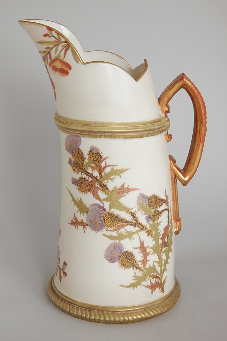 Royal Worcester porcelain pitcher: Royal Worcester porcelain pitcher with Thistle design, marked. 9 1/2''h