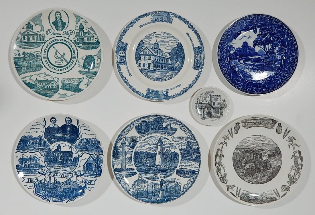 6 Collectors plates with Ohio themes: 6 Collectors plates with Ohio themes- 1.) Olmsted - Westview, 2.) Ottawa County (cracked), 3.) The Amish, 4.) North Olmsted, 5.) Zoar Ott and 6.) Ohio Canal, together with 1 miniature plate with Stan 