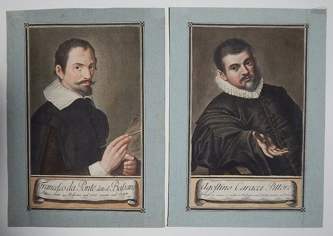 Carlo Lasinio 2 engravings: Carlo Lasinio (Italian 1759-1838)- Agostino Carracci and Francesco da Ponte- 2 engravings. 11 3/8 x 7 1/8''; 11 1/8 x 7 1/8''