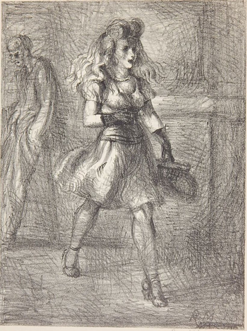 Reginald Marsh lithograph: Reginald Marsh (American 1898-1954)- ''Girl Walking'' (Sasowsky 29)- lithograph, 1945, signed in pencil, AAA edition of about 250. 10 1/2 x 8''