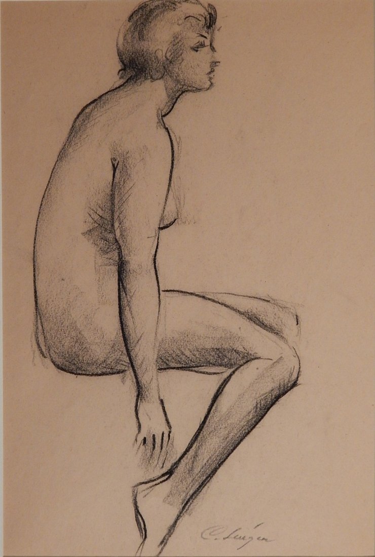 Clyde Singer charcoal: Clyde Singer (American 1908-1999)- Seated Nude- charcoal on paper, ca. 1930's, signed C. Singer lower right. 18 1/2 x 12''
